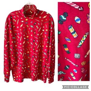 Vintage New wTag Cabin Creek XL Cotton Blend Candy Novelty Print Turtle Neck Top